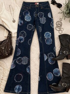 Pepe Jeans Navy Flare Jeans with Circular Patchwork